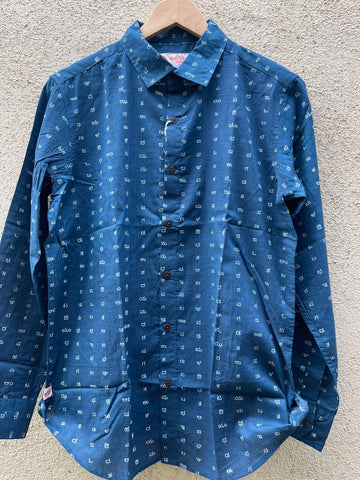 Classic Kannada Alphabets Print Cotton Men's Full Sleeve Shirt