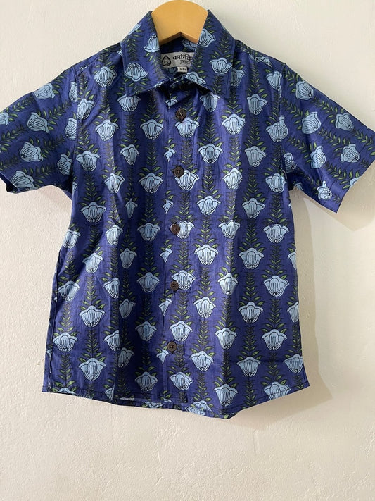 Indigo Print Casual Half Sleeve Cotton Shirt for Boys