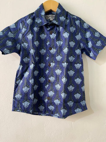 Indigo Print Casual Half Sleeve Cotton Shirt for Boys
