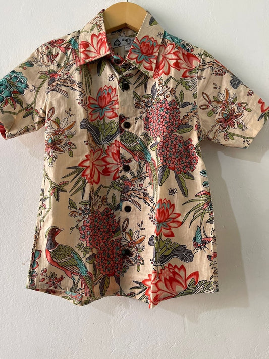 Jungle Print Casual Half Sleeve Cotton Shirt for Boys