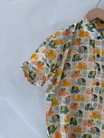Small Elephat Print  Cotton Short Kurta For Boys