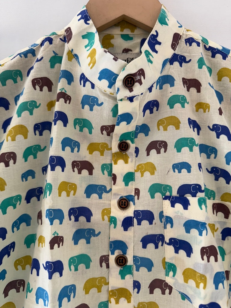 Small Elephat Print  Cotton Short Kurta For Boys