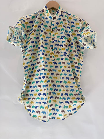 Small Elephat Print  Cotton Short Kurta For Boys