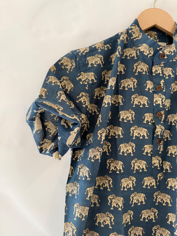 Small Elephat Print  Cotton Short Kurta For Boys