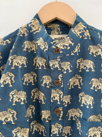 Small Elephat Print  Cotton Short Kurta For Boys