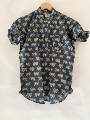 Small Elephat Print  Cotton Short Kurta For Boys