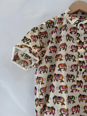 Traditional Elephat Print  Cotton Short Kurta For Boys