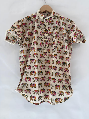 Traditional Elephat Print  Cotton Short Kurta For Boys