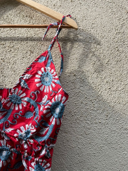 Floral Print Cotton Drawstring Lace Bralette Top