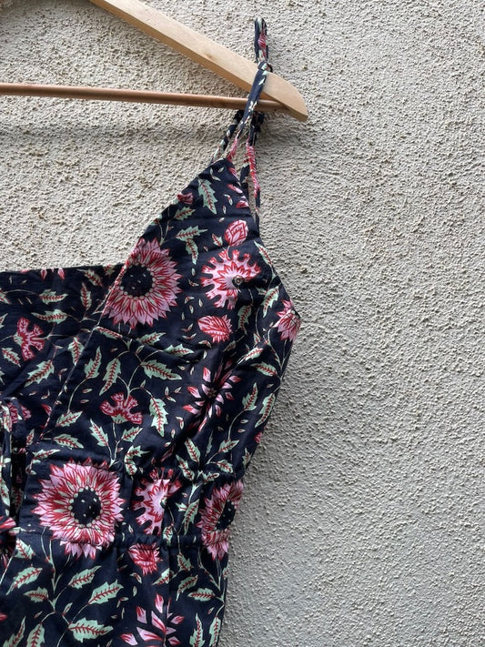 Floral Print Cotton Drawstring Lace Bralette Top