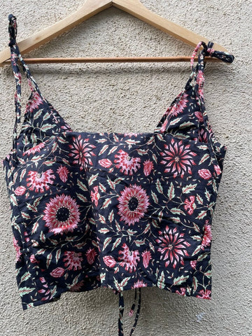 Floral Print Cotton Drawstring Lace Bralette Top