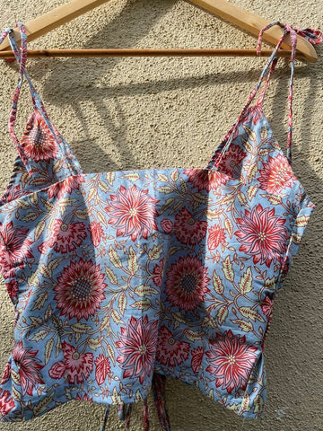 Floral Print Cotton Drawstring Lace Bralette Top