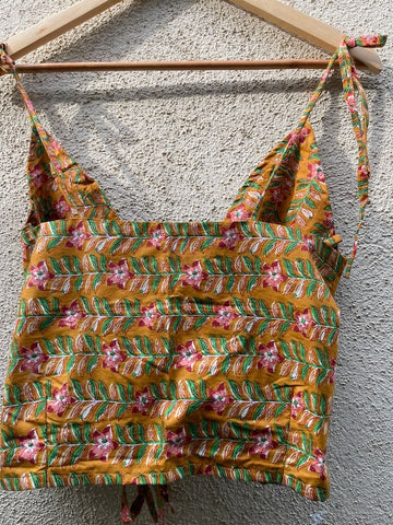 Floral Print Cotton Drawstring Lace Bralette Top