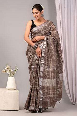 Handblock Printed linen Saree With blouse