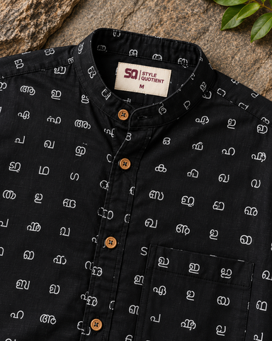 Full Sleeve Cotton Malayalam Alphabet Print Classic Organic Shirt - SQ