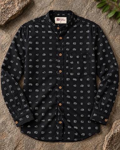 Full Sleeve Cotton Malayalam Alphabet Print Classic Organic Shirt - SQ