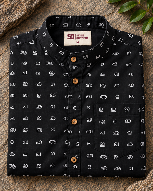Full Sleeve Cotton Malayalam Alphabet Print Classic Organic Shirt - SQ