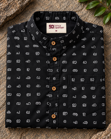 Full Sleeve Cotton Malayalam Alphabet Print Classic Organic Shirt - SQ