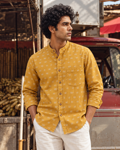 Full Sleeve Cotton Malayalam Alphabet Print Classic Organic Shirt - SQ