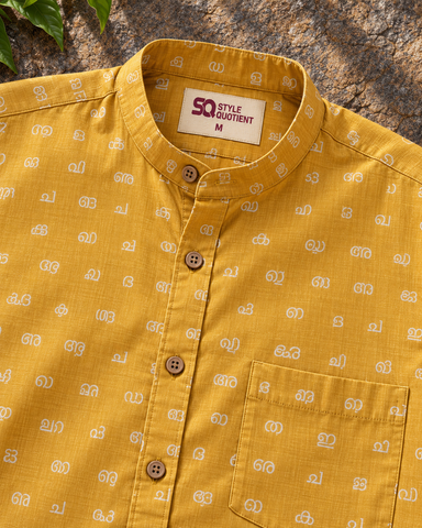 Full Sleeve Cotton Malayalam Alphabet Print Classic Organic Shirt - SQ