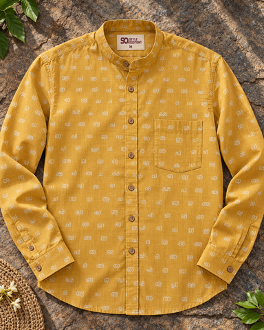 Full Sleeve Cotton Malayalam Alphabet Print Classic Organic Shirt - SQ