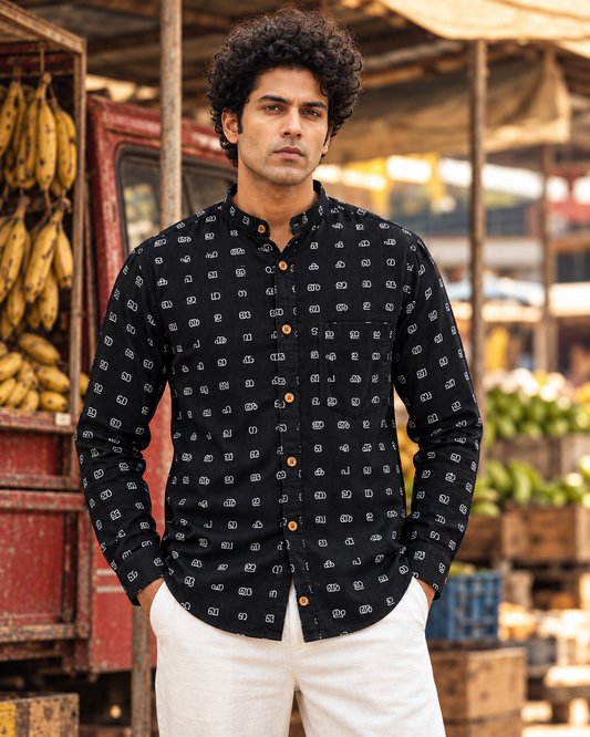 Full Sleeve Cotton Malayalam Alphabet Print Classic Organic Shirt - SQ