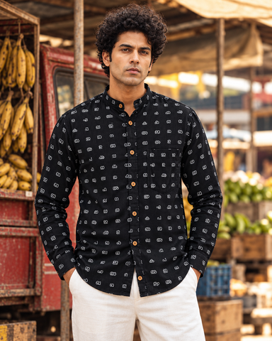 Full Sleeve Cotton Malayalam Alphabet Print Classic Organic Shirt - SQ