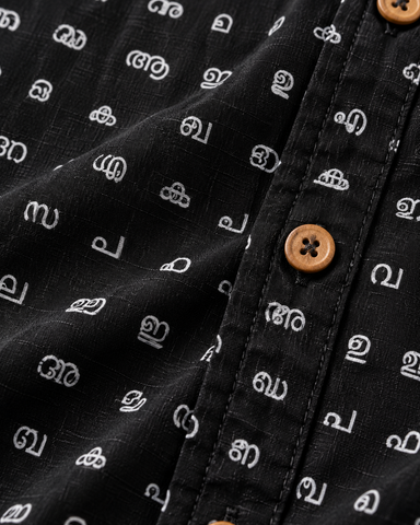 Full Sleeve Cotton Malayalam Alphabet Print Classic Organic Shirt - SQ