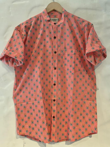 Floral Print Half Sleeve Cotton Shirt for Men