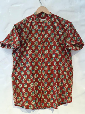 Floral Print Half Sleeve Cotton Shirt for Men - Mandarin