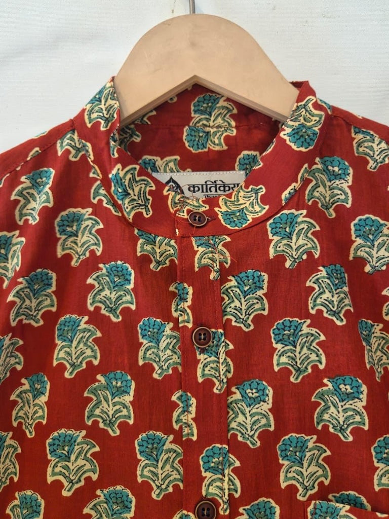 Floral Print Half Sleeve Cotton Shirt for Men - Mandarin