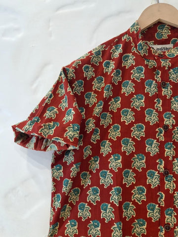 Floral Print Half Sleeve Cotton Shirt for Men - Mandarin