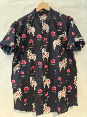 Pichwai Cow Half Sleeve Cotton Shirt for Men
