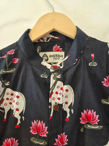 Pichwai Cow Half Sleeve Cotton Shirt for Men