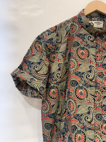 Kalamkari Print Half Sleeve Cotton Shirt for Men - Artist Edit