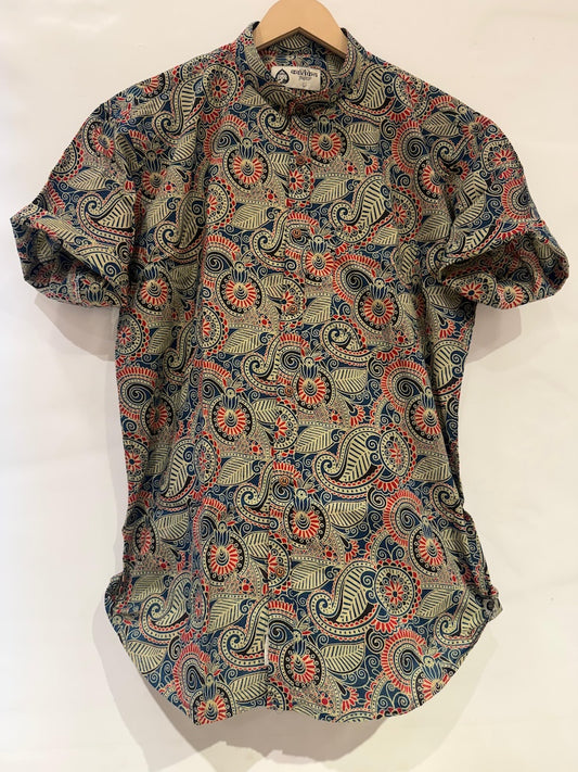 Kalamkari Print Half Sleeve Cotton Shirt for Men - Artist Edit