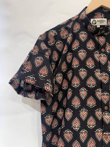 Kalamkari Print Half Sleeve Cotton Shirt for Men - Mandarin