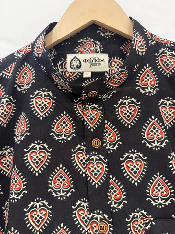 Kalamkari Print Half Sleeve Cotton Shirt for Men - Mandarin