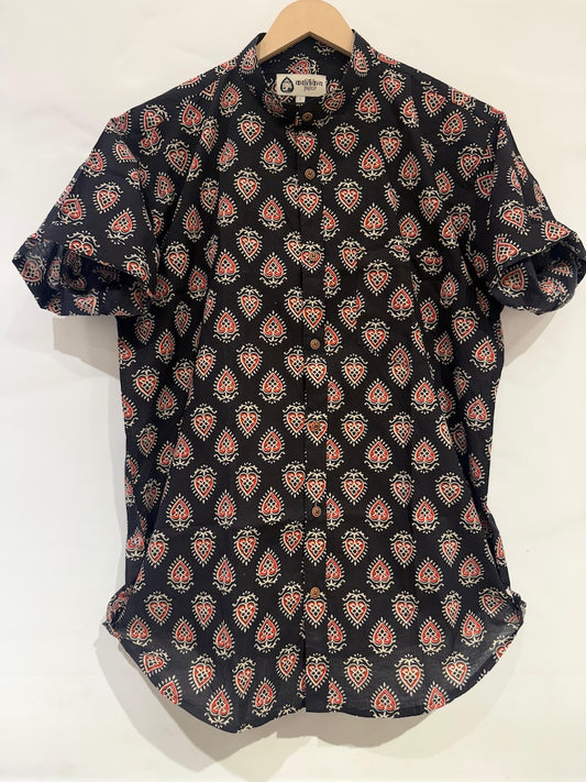 Kalamkari Print Half Sleeve Cotton Shirt for Men - Mandarin