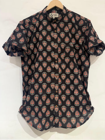 Kalamkari Print Half Sleeve Cotton Shirt for Men - Mandarin