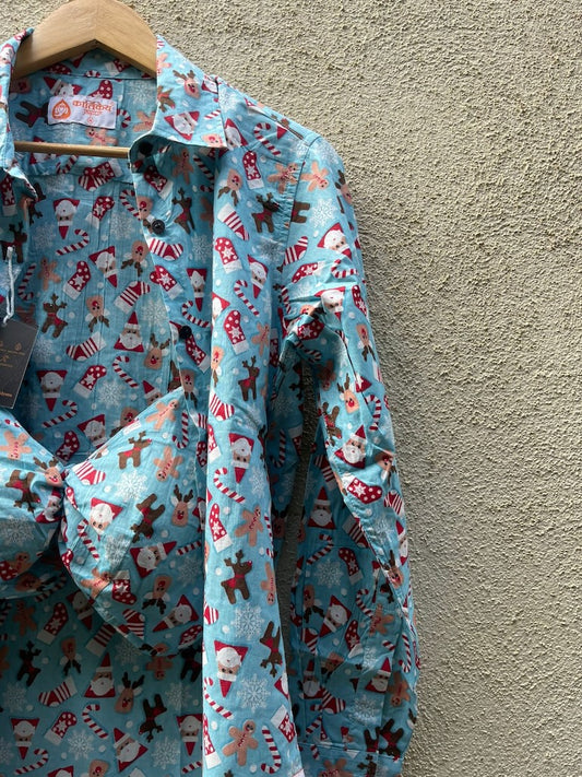 Christmas Prints Women Shirt with Bralette Combo