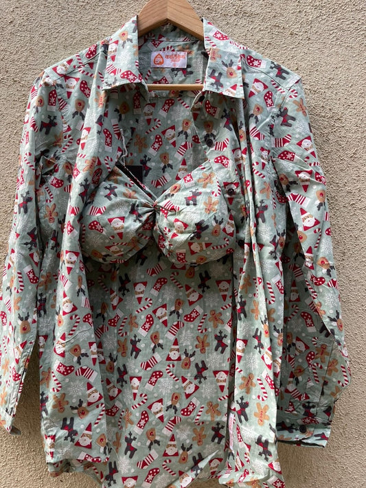 Christmas Print Women Shirt with Bralette Combo