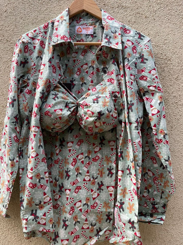 Christmas Print Women Shirt with Bralette Combo