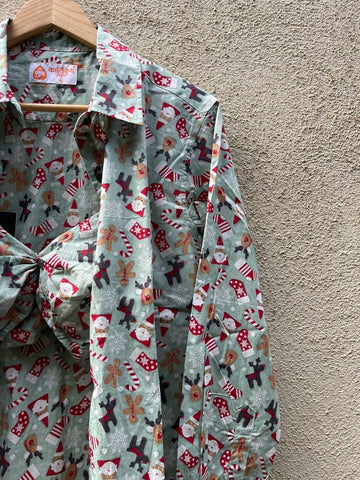 Christmas Print Women Shirt with Bralette Combo