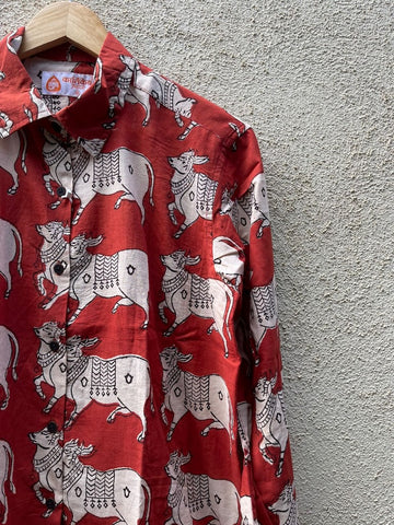 Classic Holy Cow Print Full Sleeve Cotton Shirt for Womens