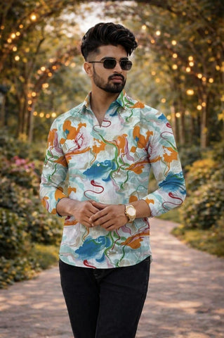 Classic Kalamkari Block Print Full Sleeves Cotton Men Shirt - Organic