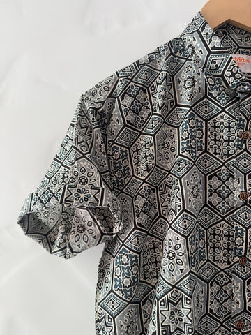 Floral Block Print Cotton Shirts For Men