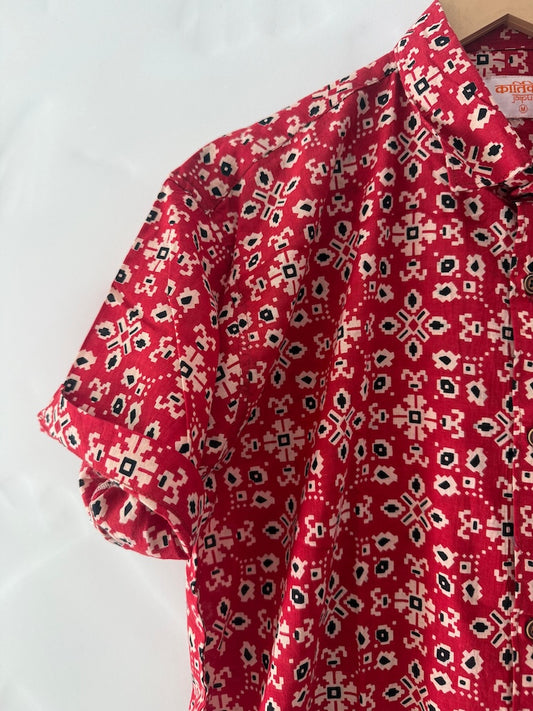 Floral Block Print Cotton Shirts For Men