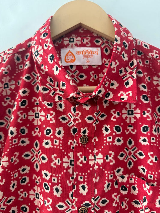 Floral Block Print Cotton Shirts For Men