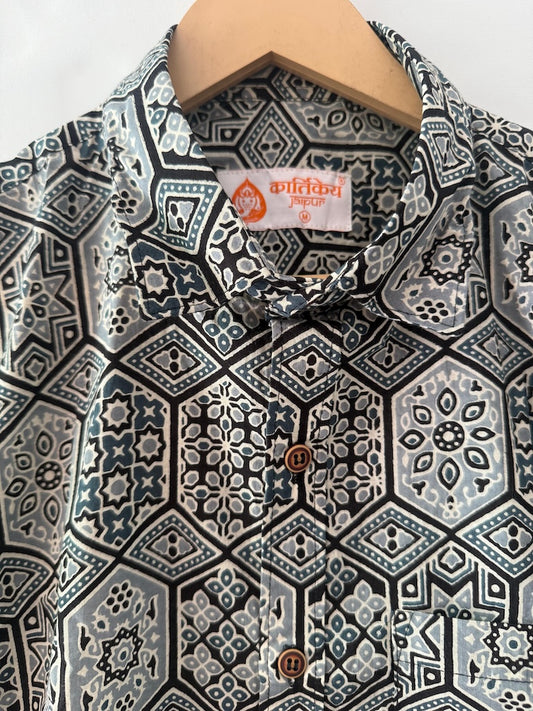 Floral Block Print Cotton Shirts For Men